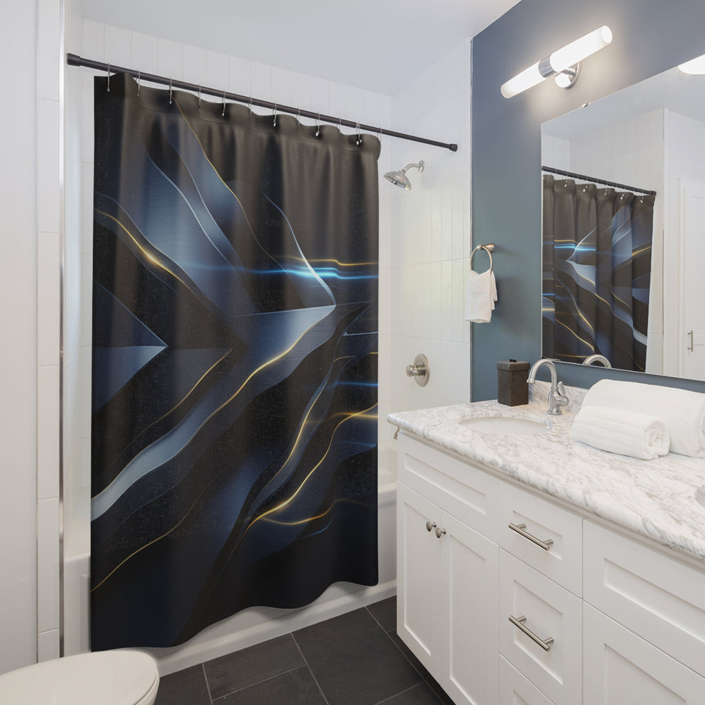 Dark Blue Geometric Shower Curtain — Modern Bathroom Decor