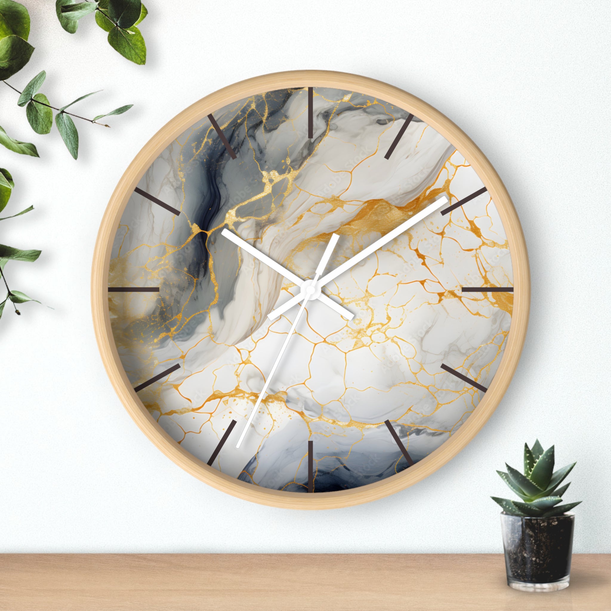 Marble Gold Accent Wall Clock — Elegant Modern Home Decor