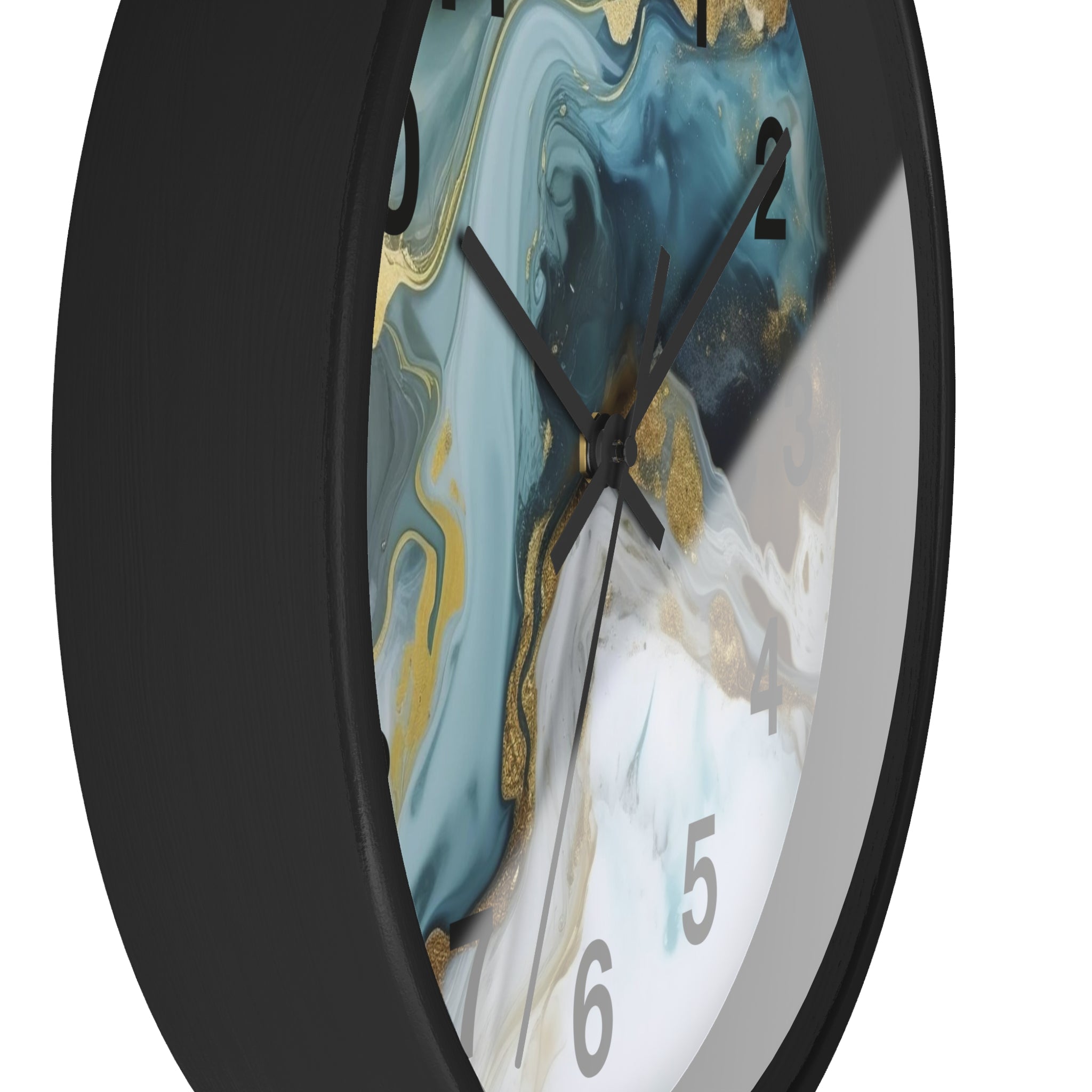 Abstract Blue & Gold Marble Wall Clock — Fluid Art Home Decor Timepiece