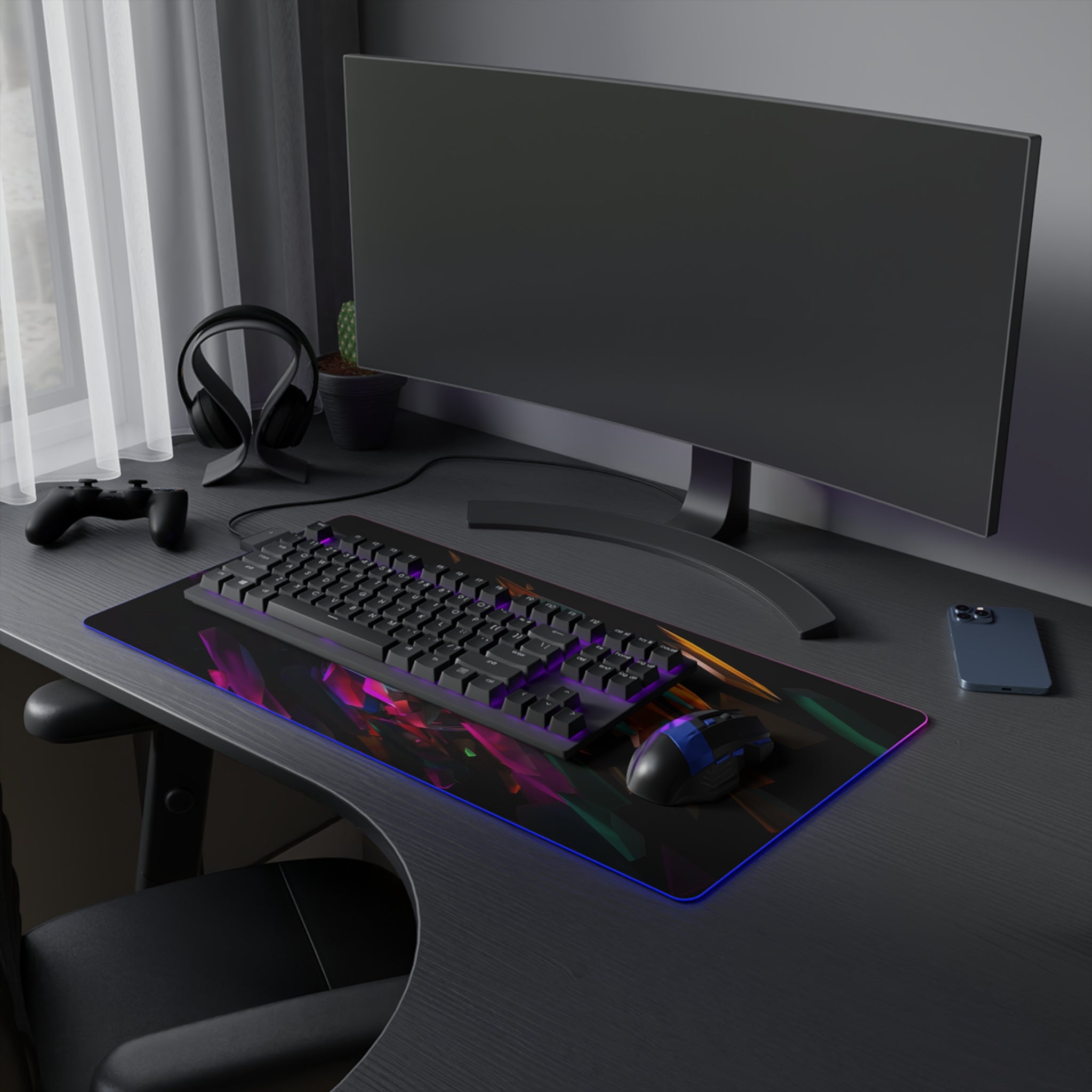 LED Gaming Mouse Pad — RGB Abstract Crystal Design, Large Extended Desk Mat