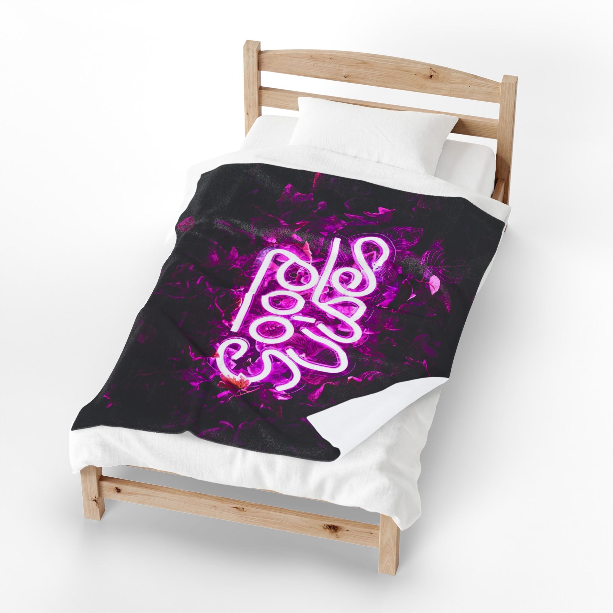 Neon Good Vibes Velveteen Plush Blanket - Pink Neon Script Floral Throw