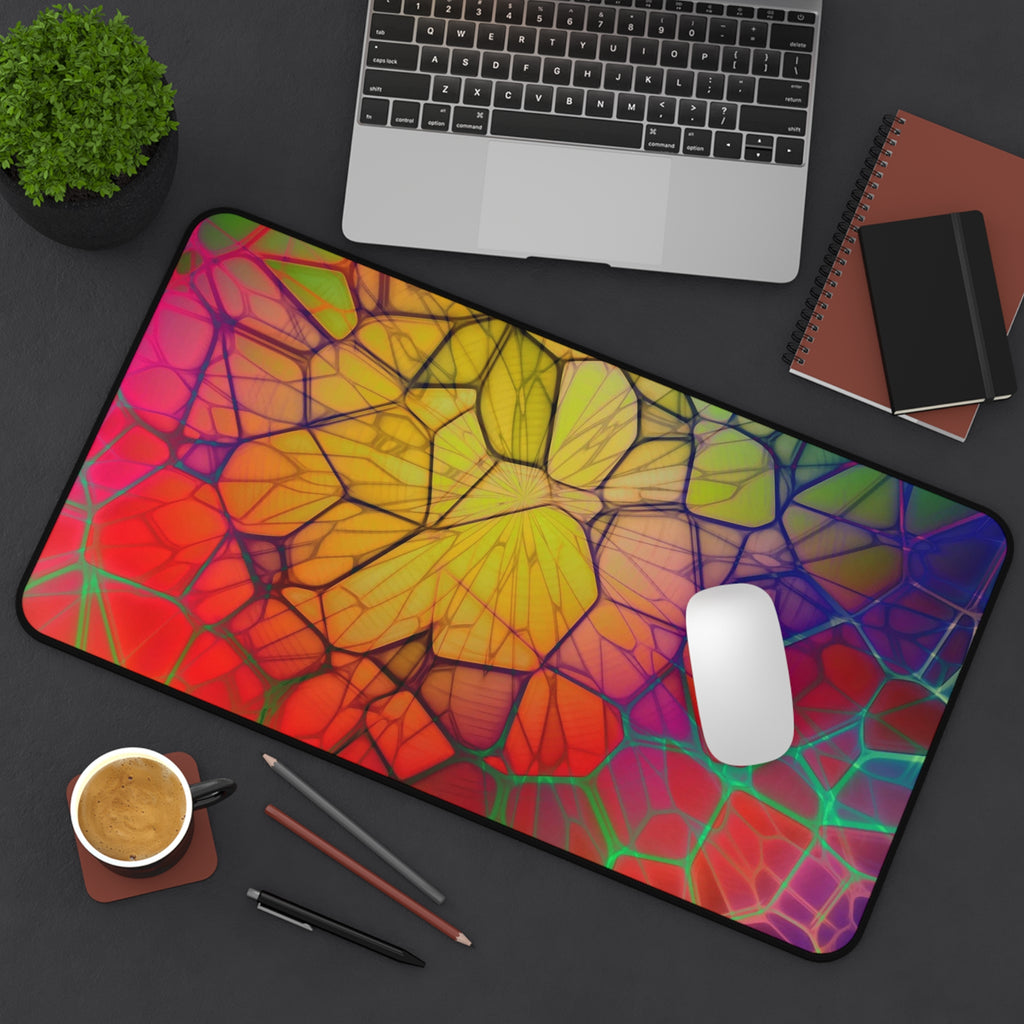 Psychedelic Stained Glass Desk Mat — Colorful Abstract Mousepad for Office & Gaming