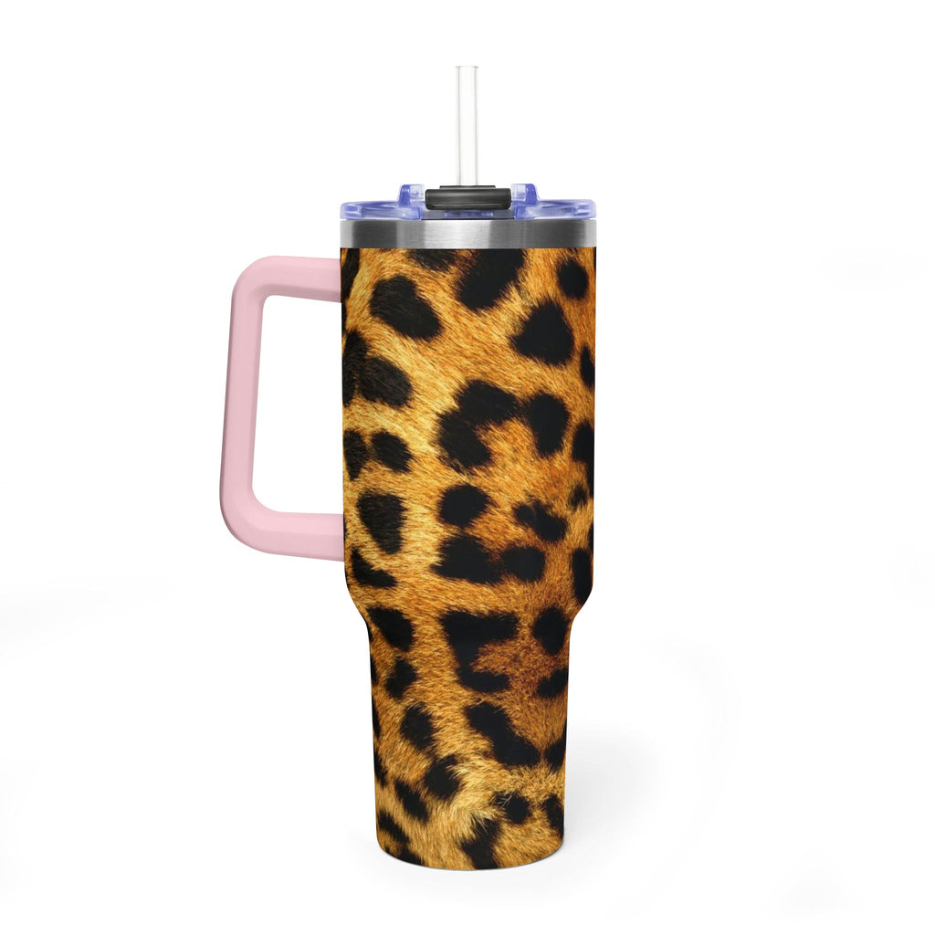 Leopard Print 40oz Vacuum Tumbler — Insulated Travel Mug with Handle