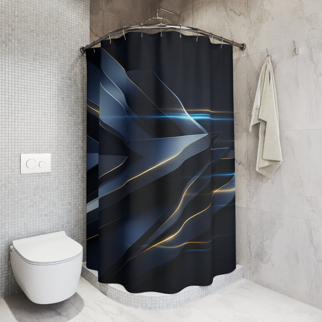 Dark Blue Geometric Shower Curtain — Modern Bathroom Decor