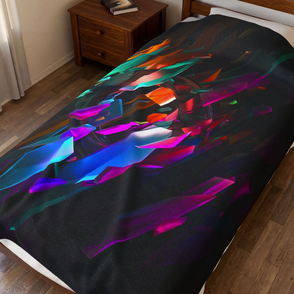 Abstract Neon Shards Velveteen Plush Blanket — Colorful Geometric Throw