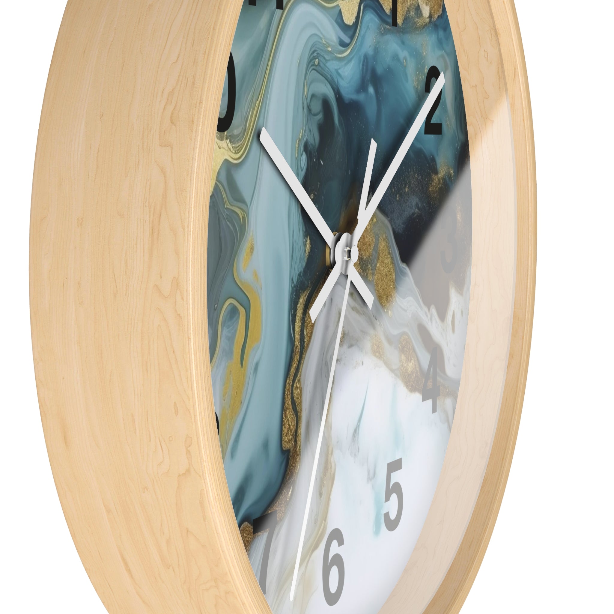 Abstract Blue & Gold Marble Wall Clock — Fluid Art Home Decor Timepiece