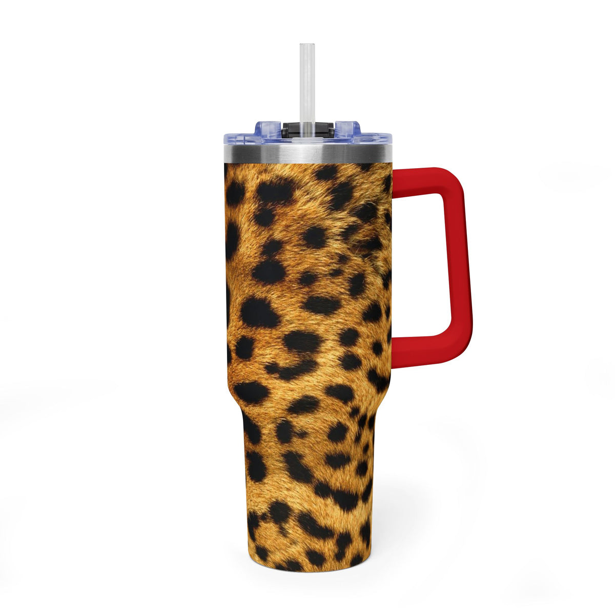 Leopard Print 40oz Vacuum Tumbler — Insulated Travel Mug with Handle