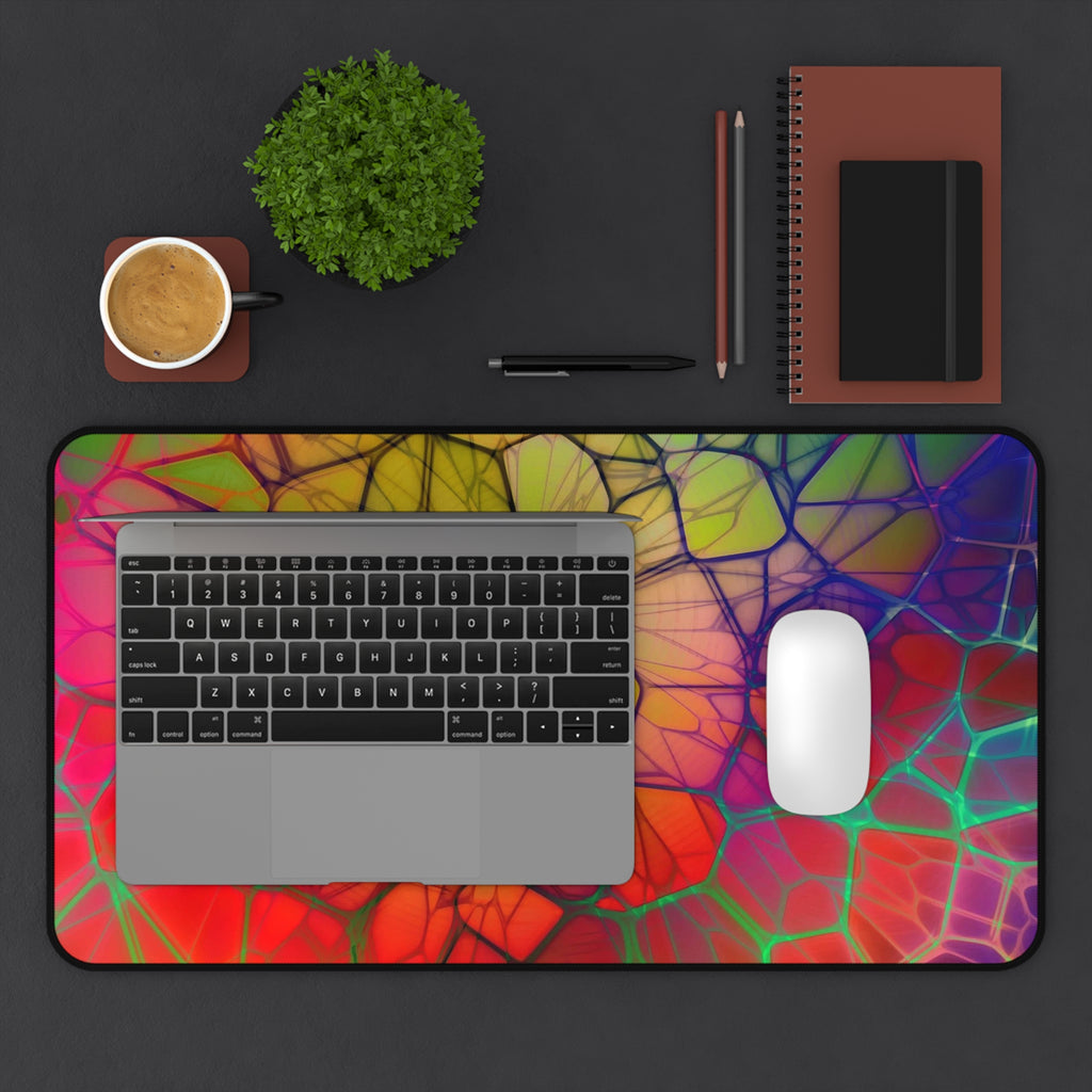 Psychedelic Stained Glass Desk Mat — Colorful Abstract Mousepad for Office & Gaming