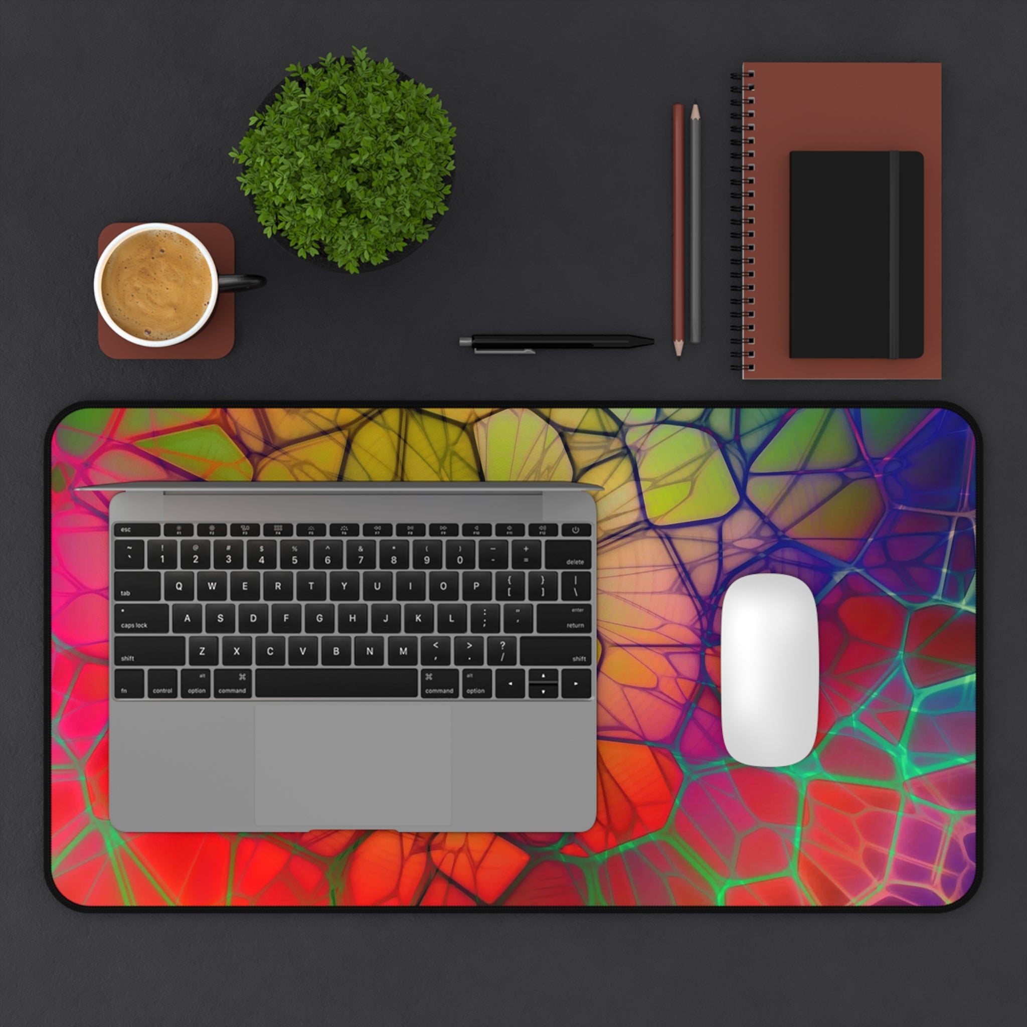 Psychedelic Stained Glass Desk Mat — Colorful Abstract Mousepad for Office & Gaming