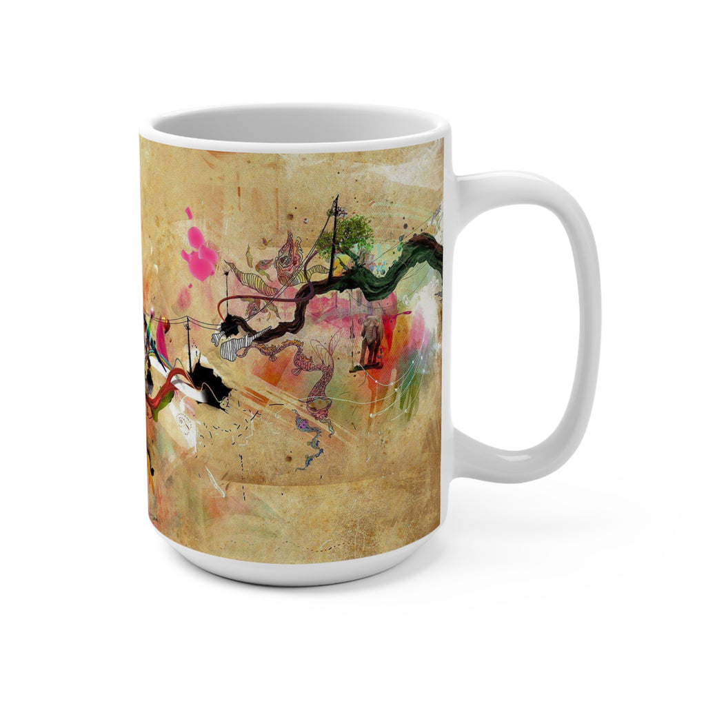 Abstract Color Parrot Splash Mug — 15oz Artistic Coffee Cup