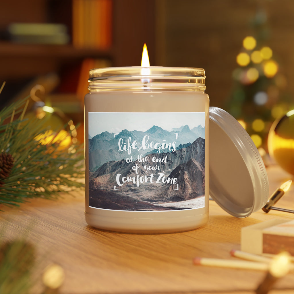 Soy Candle 9oz — "Life Begins at the End of Your Comfort Zone" Scented Jar