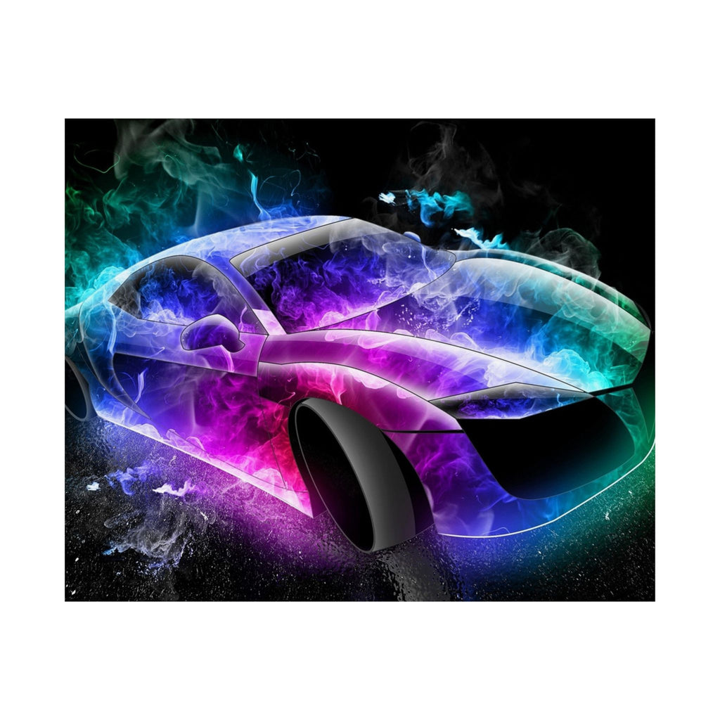 Neon Smoke Sports Car Matte Poster — Horizontal Automotive Wall Art