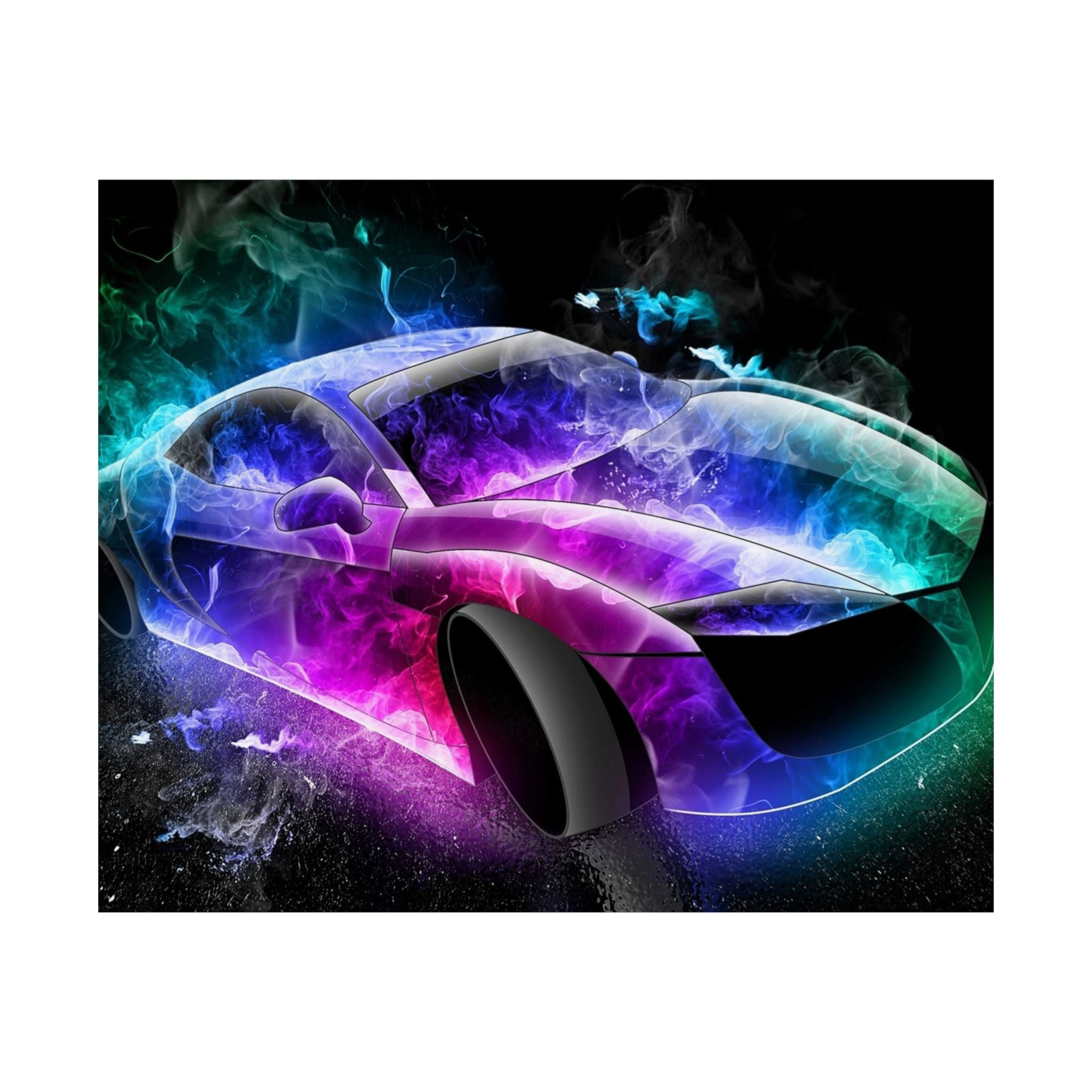 Neon Smoke Sports Car Matte Poster — Horizontal Automotive Wall Art