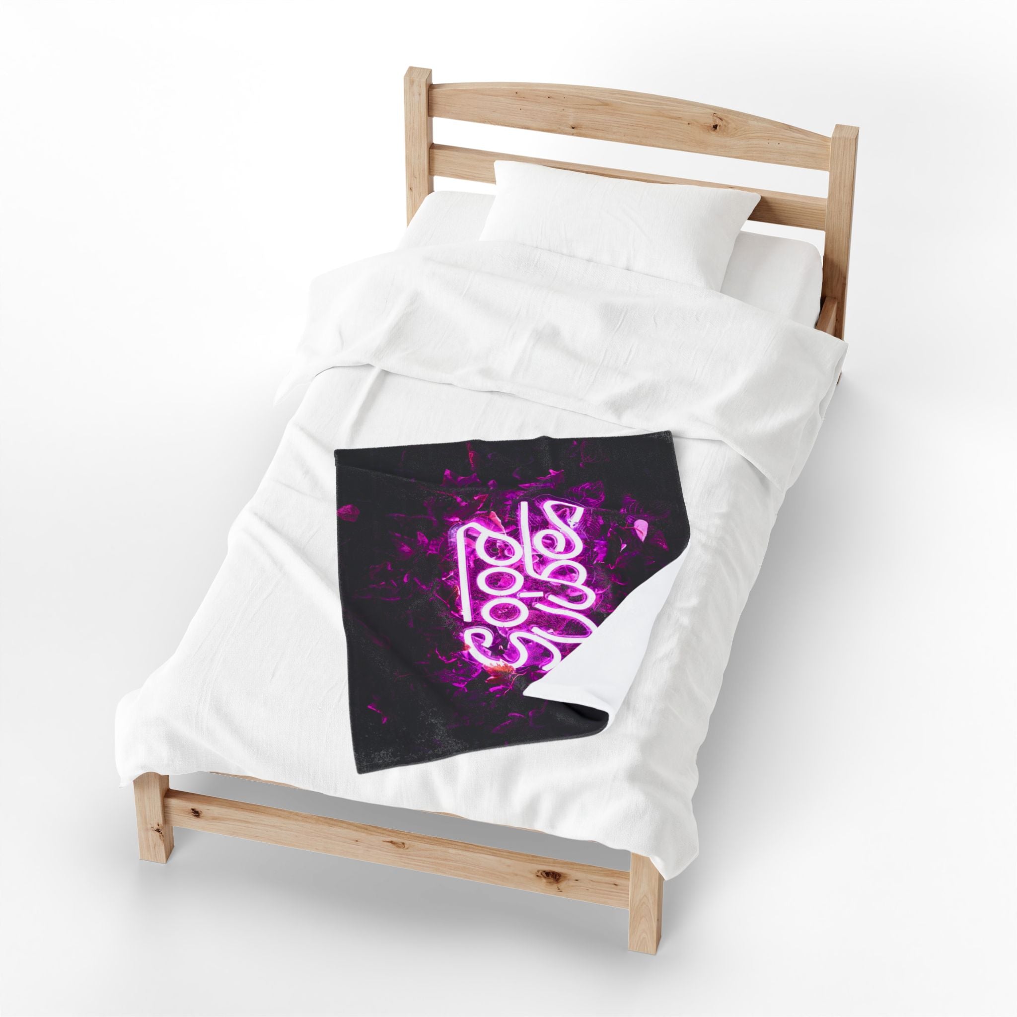 Neon Good Vibes Velveteen Plush Blanket - Pink Neon Script Floral Throw