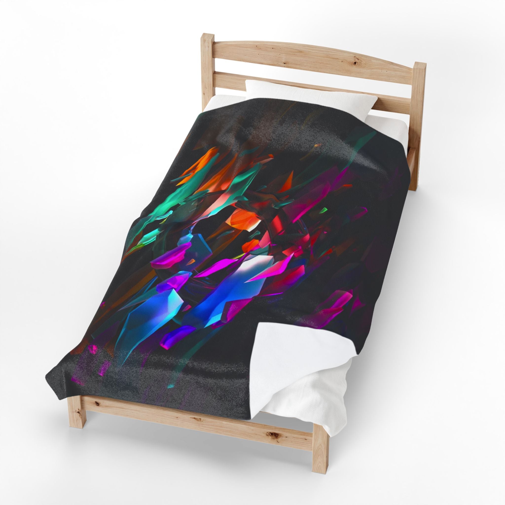 Abstract Neon Shards Velveteen Plush Blanket — Colorful Geometric Throw
