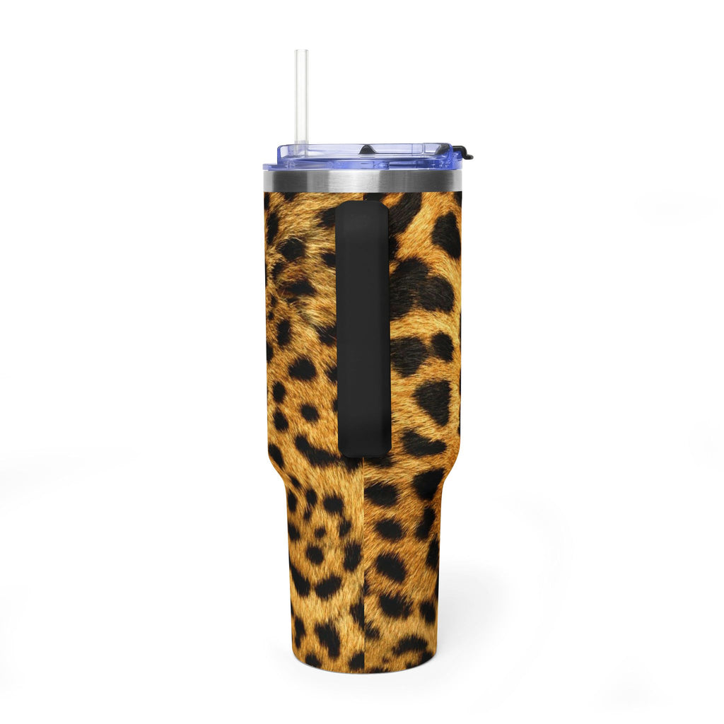 Leopard Print 40oz Vacuum Tumbler — Insulated Travel Mug with Handle