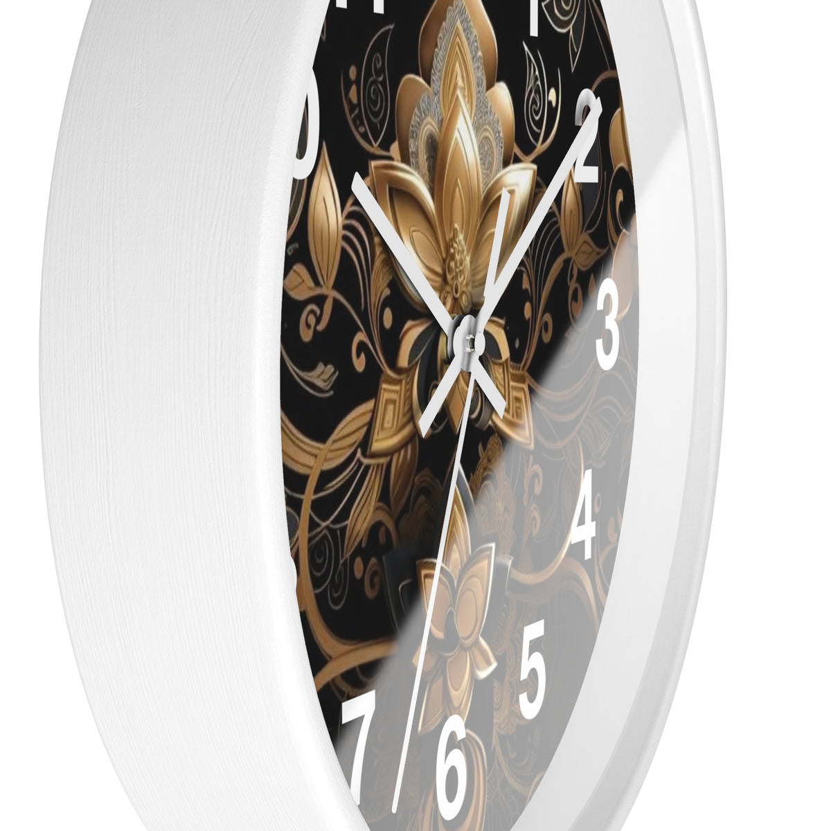 Ornate Gold Lotus Wall Clock — Elegant Black & Gold Floral Decor