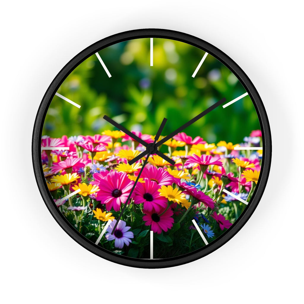 Floral Garden Wall Clock — Bright Daisy Meadow Decorative Clock