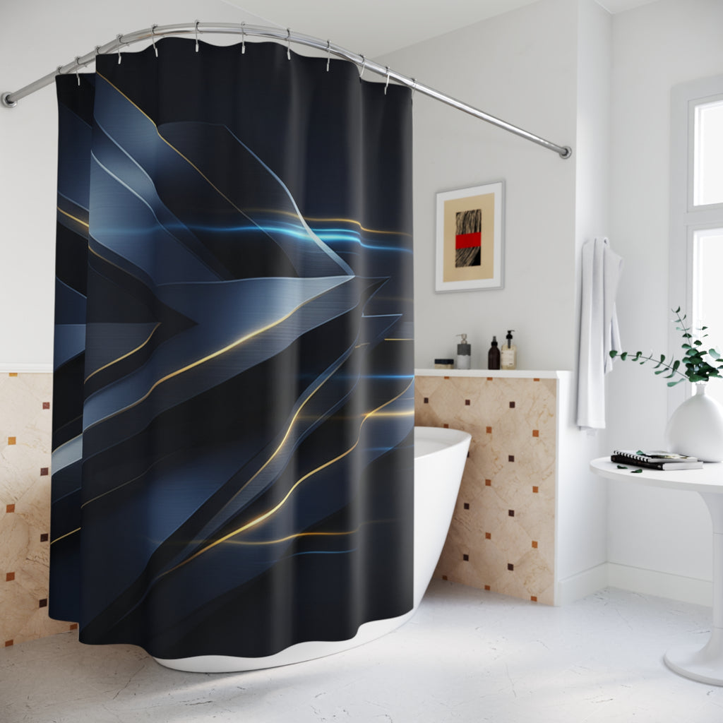 Dark Blue Geometric Shower Curtain — Modern Bathroom Decor