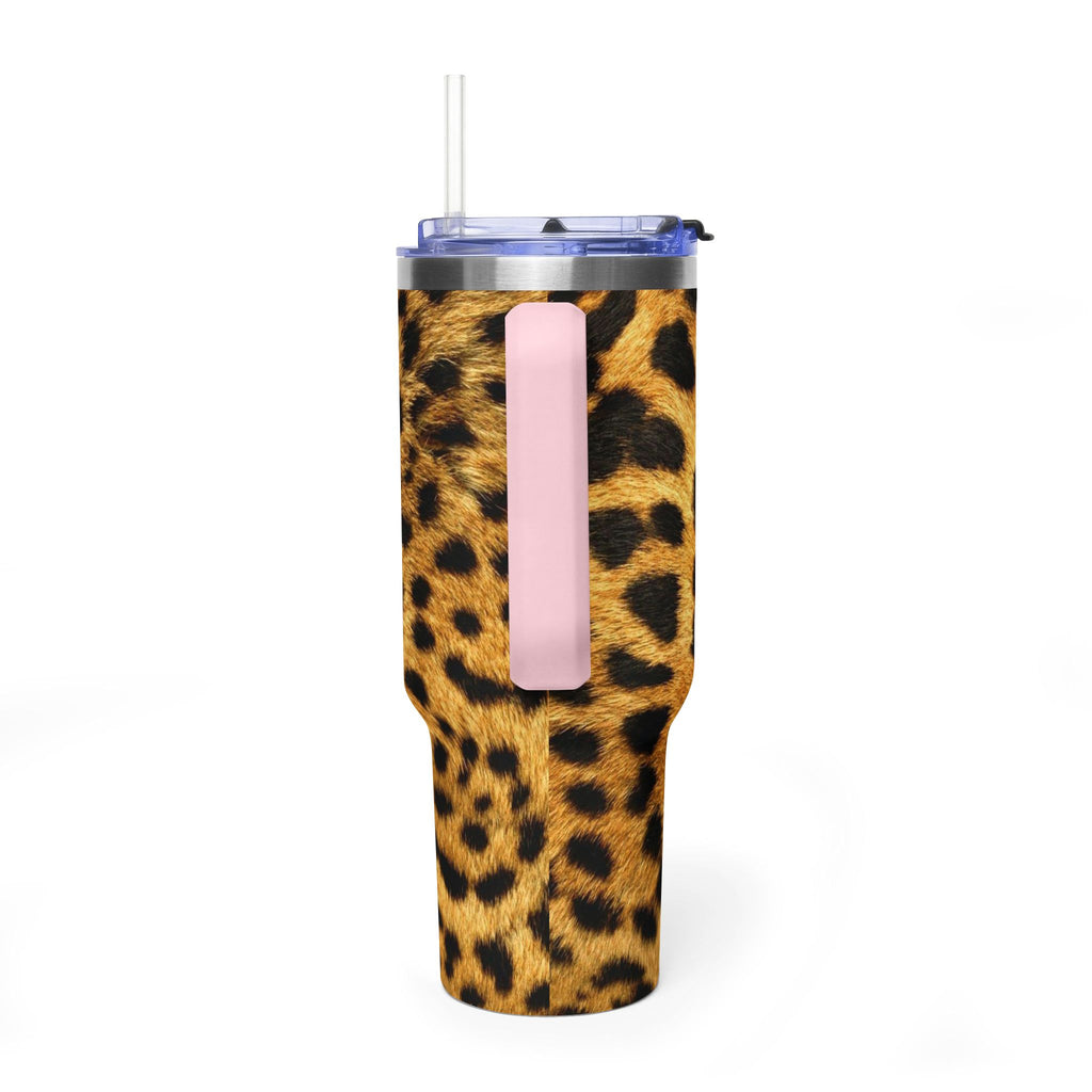 Leopard Print 40oz Vacuum Tumbler — Insulated Travel Mug with Handle