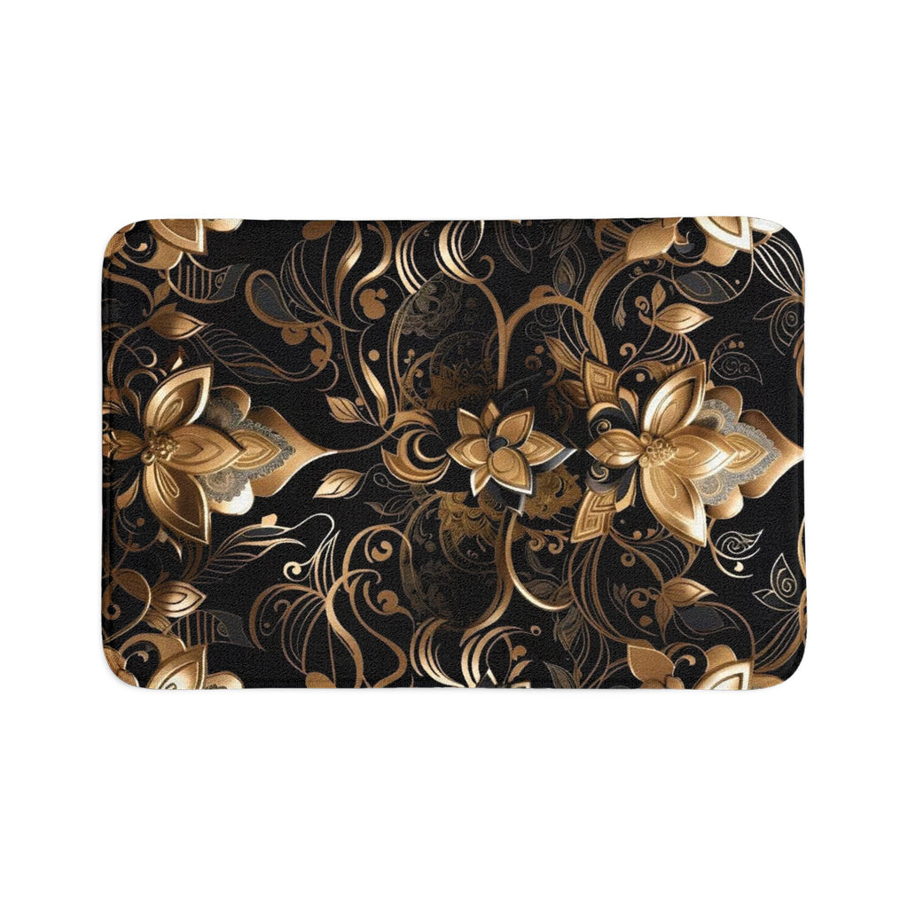 Luxurious Black & Gold Floral Bath Mat Set – 3-Piece Non-Slip Bathroom Rugs