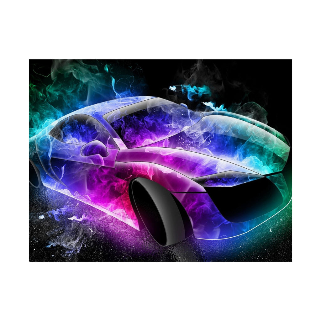 Neon Smoke Sports Car Matte Poster — Horizontal Automotive Wall Art