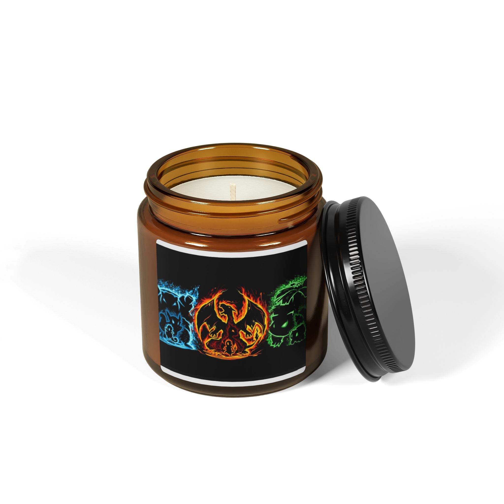 Character Flame Soy Candle — Amber Jar (Fire, Water, Air, Earth Neon Design)