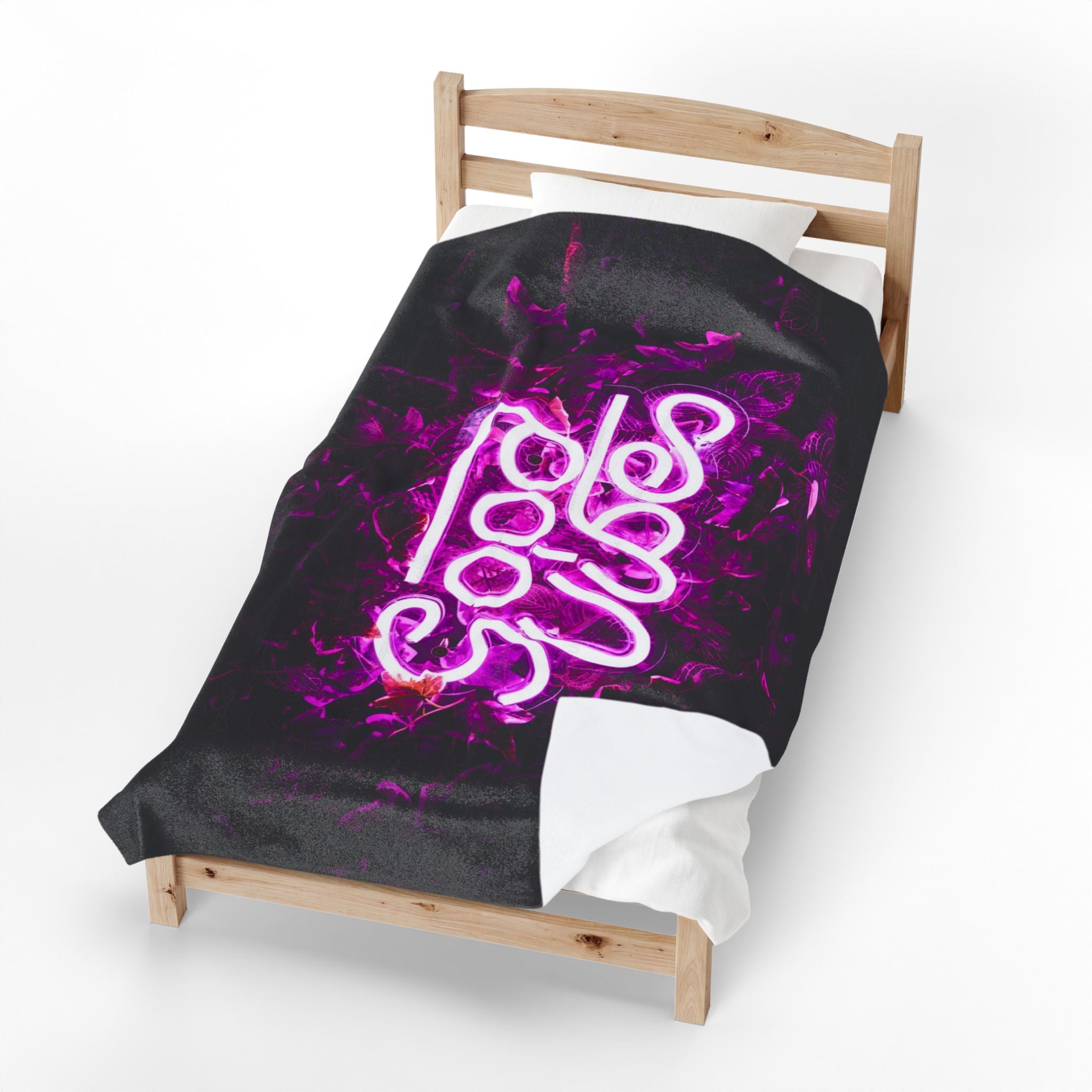 Neon Good Vibes Velveteen Plush Blanket - Pink Neon Script Floral Throw