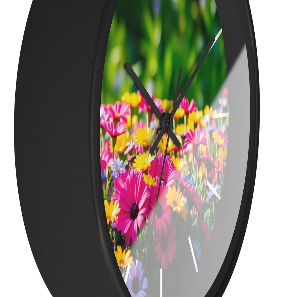 Floral Garden Wall Clock — Bright Daisy Meadow Decorative Clock