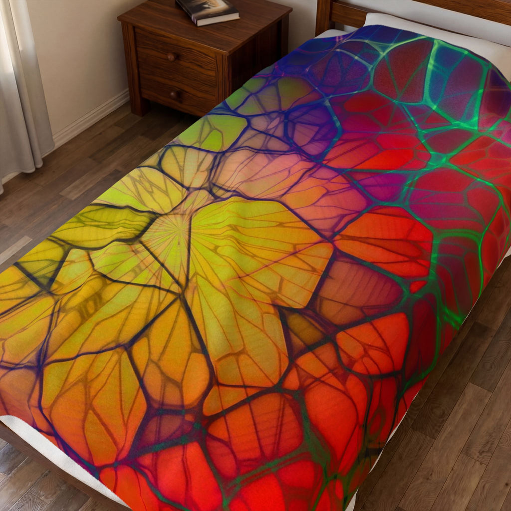 Velveteen Plush Blanket – Psychedelic Rainbow Mosaic Throw