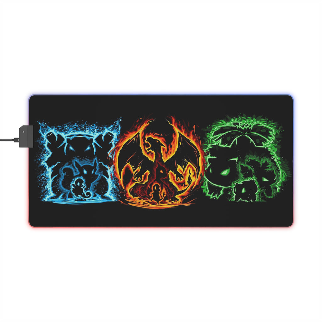 3 Element LED Gaming Mouse Pad — Fire/Water/Grass Icons, XXL Desk Mat for Gamers