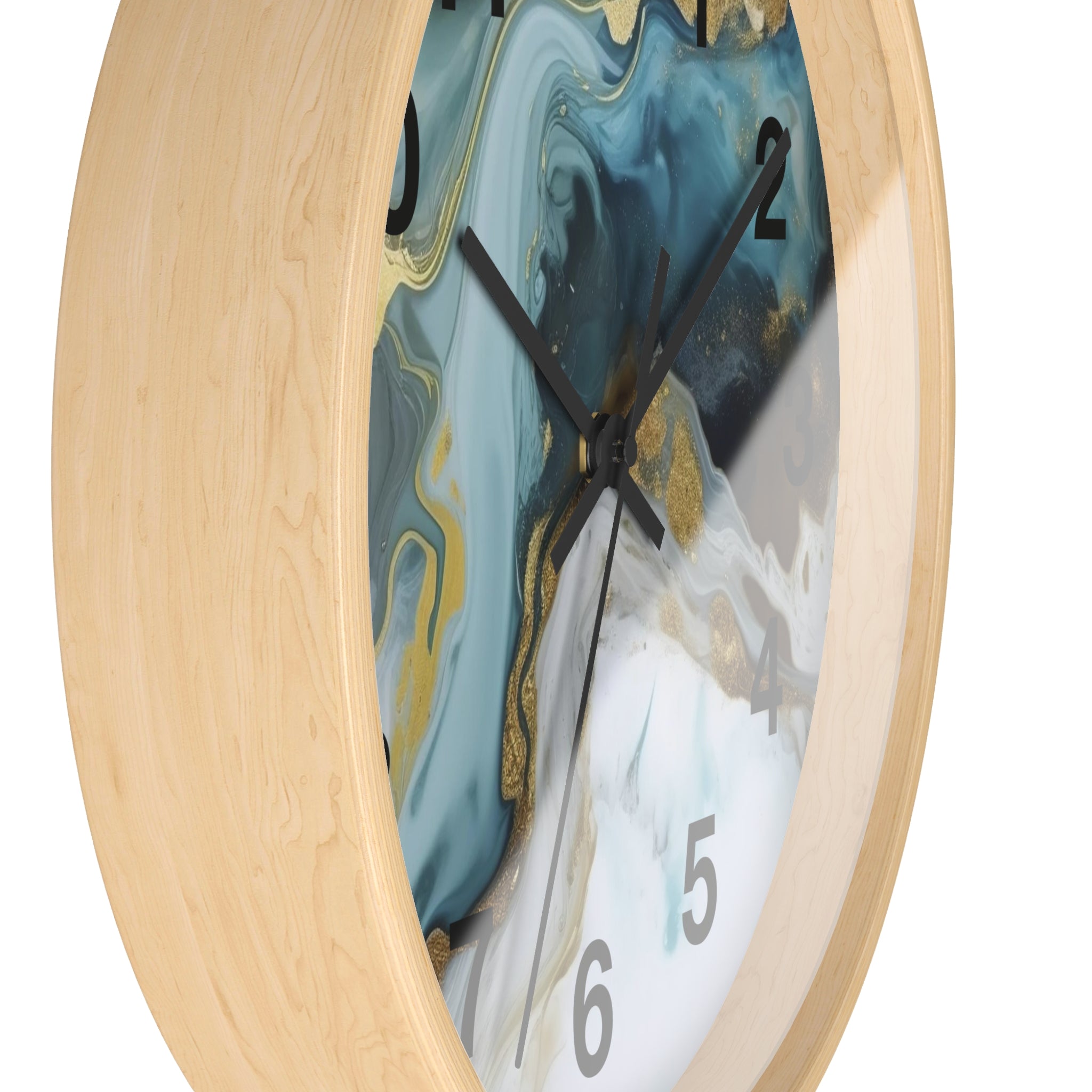 Abstract Blue & Gold Marble Wall Clock — Fluid Art Home Decor Timepiece