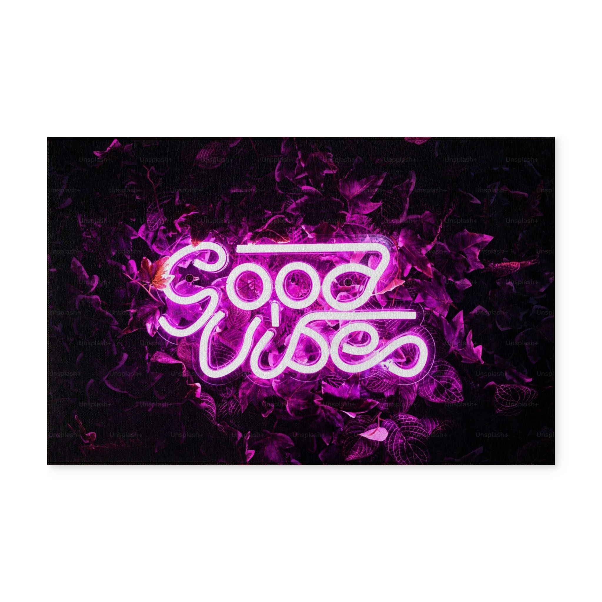 Good Vibes Neon Washable Rug — Pink Retro Aesthetic Floor Mat