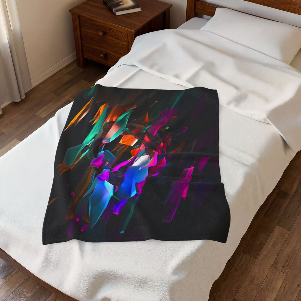 Abstract Neon Shards Velveteen Plush Blanket — Colorful Geometric Throw