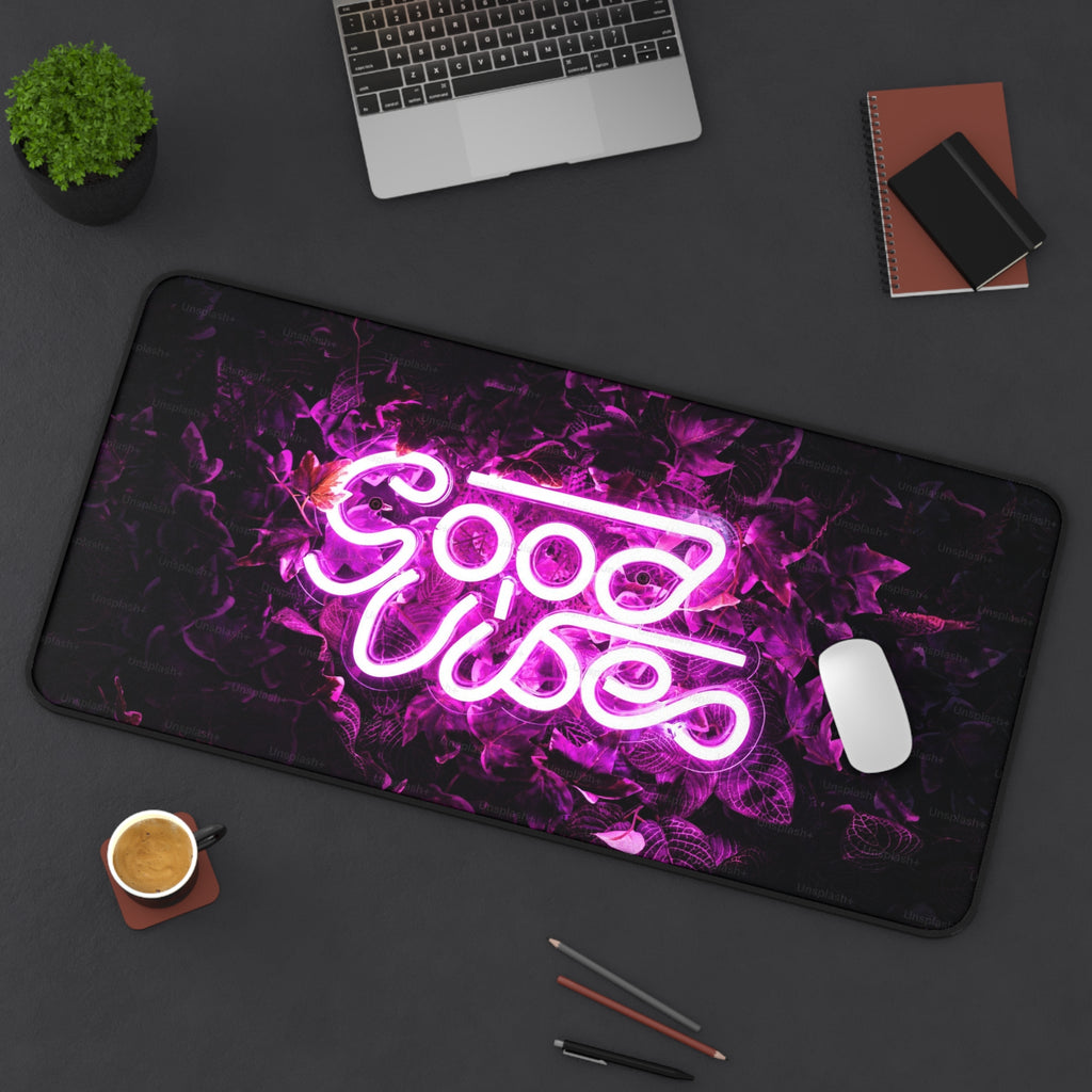 Good Vibes Neon Desk Mat — Pink Neon Keyboard Mouse Pad