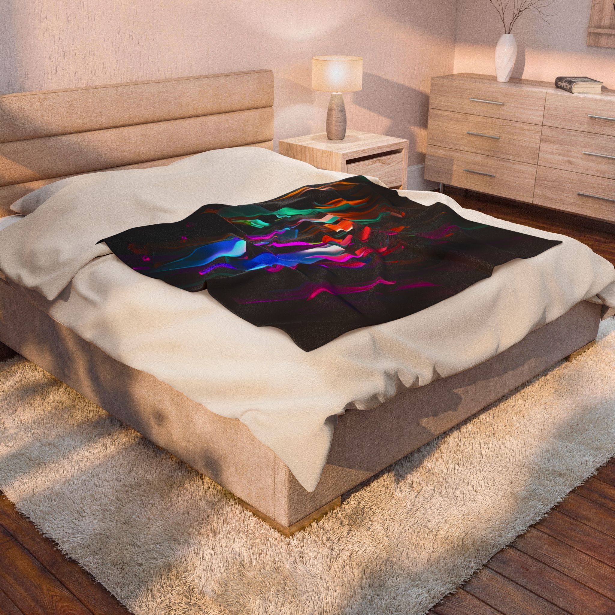 Abstract Neon Shards Velveteen Plush Blanket — Colorful Geometric Throw