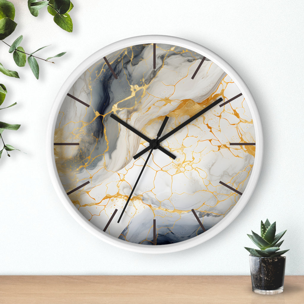 Marble Gold Accent Wall Clock — Elegant Modern Home Decor